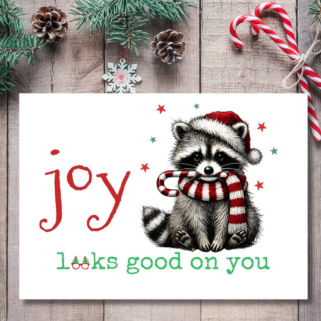 Cartão De Festividades A Alegria Fica Bem em Você Natal do Guaxinim Fofo (Criador carregado)