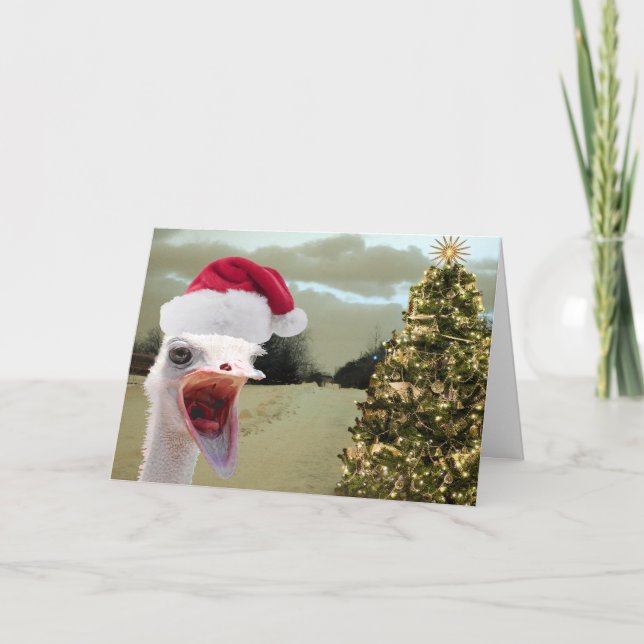 Cartão De Festividades A avestruz obtem Excited sobre o Natal (Frente)