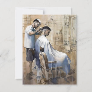 Cartão De Festividades A Barbearia em Aquarelas