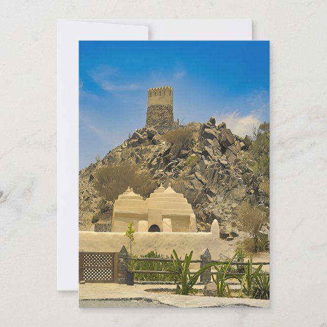 Cartão De Festividades A beleza serena da Mesquita Al Bidya nos Emirados  (Frente)