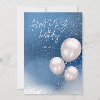 Cartão De Festividades A blue elegant birthday card with white balloons