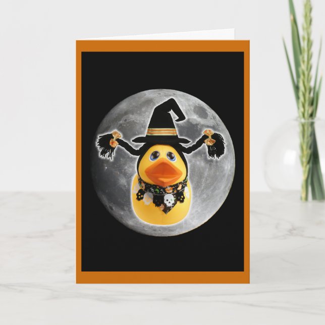 Cartão De Festividades A Bruxa Ducky Faz Aterrissagem De Lua! (Frente)
