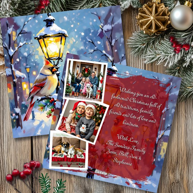 Cartão De Festividades A Cardinal Christmas 3 Photo Template Personalized (Criador carregado)
