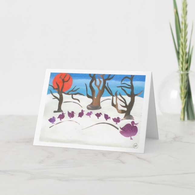 Cartão De Festividades A cena do inverno de faz a maneira para patinhos (Frente)