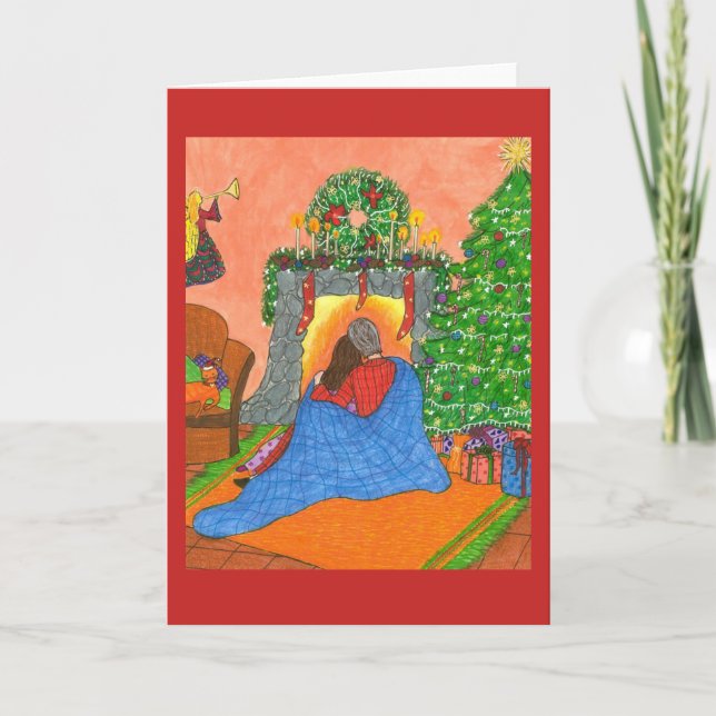 Cartão De Festividades A Cozy Christmas Card with Cat (Frente)