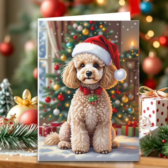 Cartão De Festividades A Cute Poodle Christmas Personalized (Criador carregado)