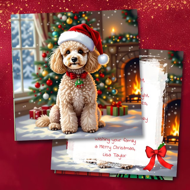 Cartão De Festividades A Cute Poodle Christmas Personalized (Criador carregado)