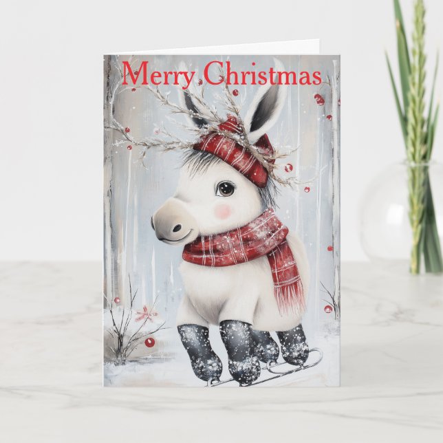 Cartão De Festividades A Donkey Ice Skating (Frente)