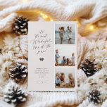 Cartão De Festividades A época mais maravilhosa do ano Foto<br><div class="desc">é a época mais maravilhosa do ano!,  cartão de férias moderno minimalista de 3 fotos. Características,  fundos bege suave e oliva com tipografia preta elegante e detalhe de laço verde festivo.</div>