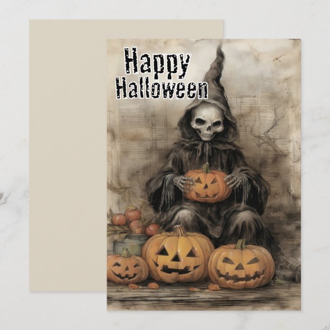 Cartão De Festividades A Espelha da Abóbora - Bruxaria Rústica (Frente/Verso)