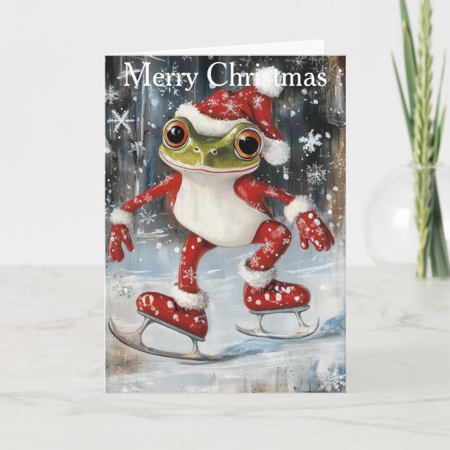 Cartão De Festividades A Frog Ice Skating (Frente)