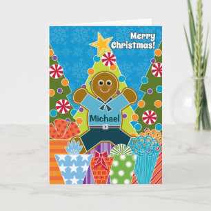 Cartão De Festividades A Gingerbread Boy for Christmas Add a Name