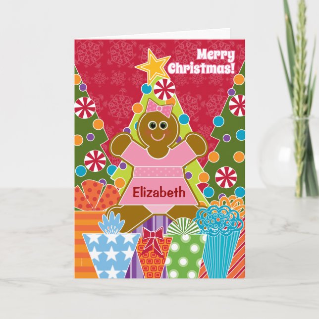 Cartão De Festividades A Gingerbread Girl for Christmas Add a Name (Frente)