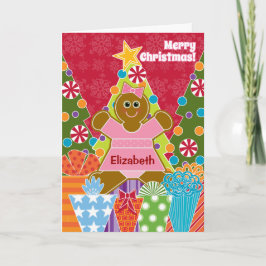 Cartão De Festividades A Gingerbread Girl for Christmas Add a Name