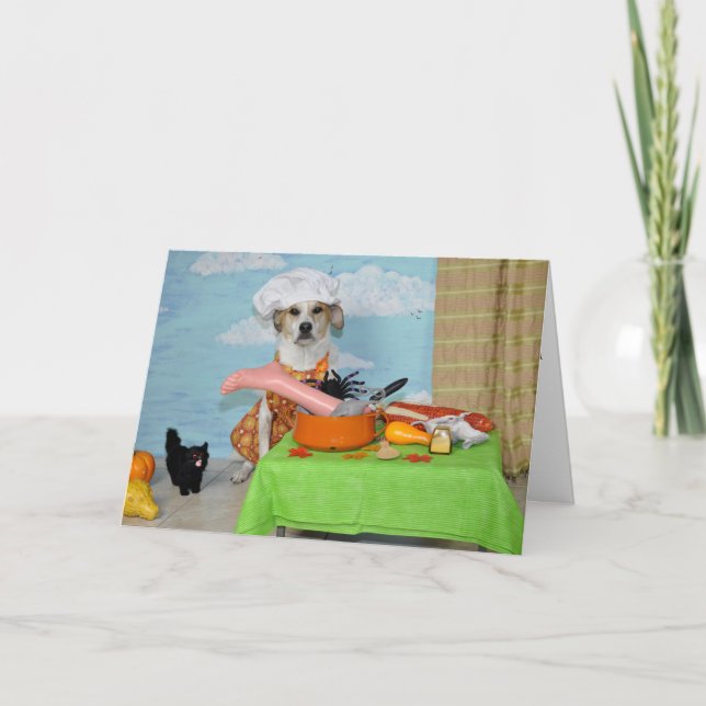 Cartão De Festividades A greeting card /Thanksgiving? humorous dog photo (Frente)