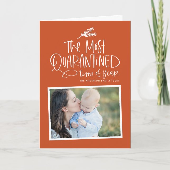 Cartão De Festividades A Hora Mais Quarentena do Ano - Foto Laranja (Frente)