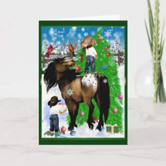 Cartão De Festividades A Horse and Kid Christmas Card