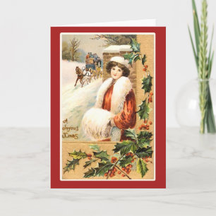 Cartão De Festividades A Joyous Xmas Vintage Holiday Card