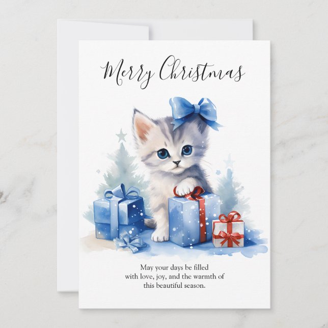 Cartão De Festividades A Kitten's Snowy Christmas Gift (Frente)