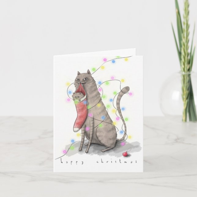 Cartão De Festividades a lovely kitten in a stocking Christmas card (Frente)