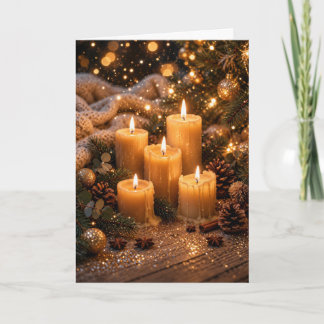 Cartão De Festividades A Magia do Natal – Luz de Vela Dourada