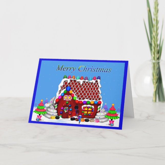 Cartão De Festividades A Merry Christmas Gingerbread House card. (Frente)