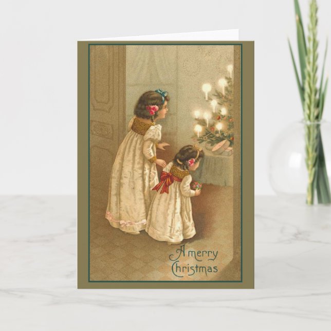 Cartão De Festividades A Merry Christmas With Two Victorian Girls (Frente)