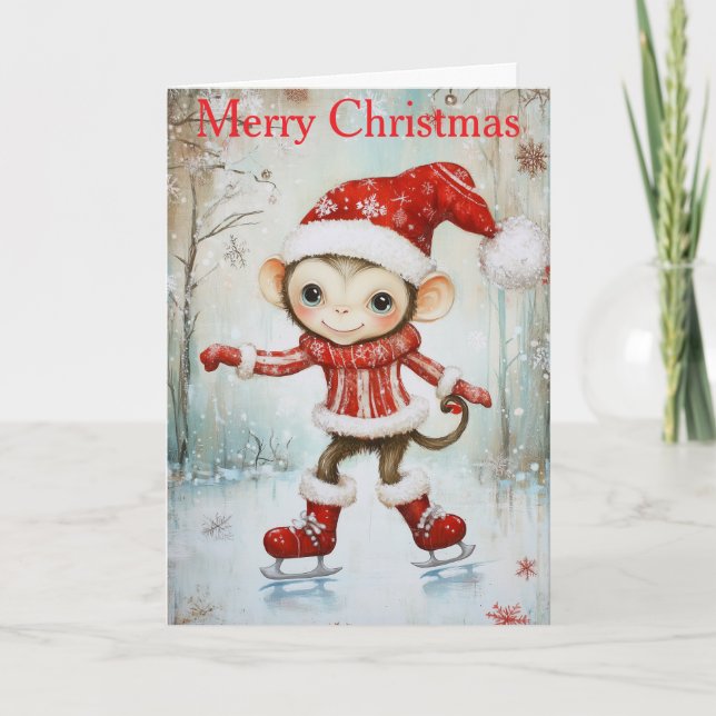 Cartão De Festividades A Monkey Ice Skating (Frente)