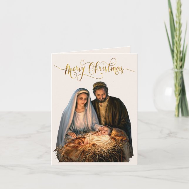 Cartão De Festividades A Natividade com Maria, José e Jesus bebê (Frente)