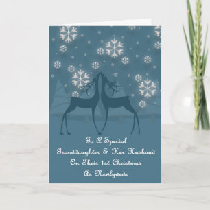 Cartão De Festividades A neta e seu marido Reindeer natal