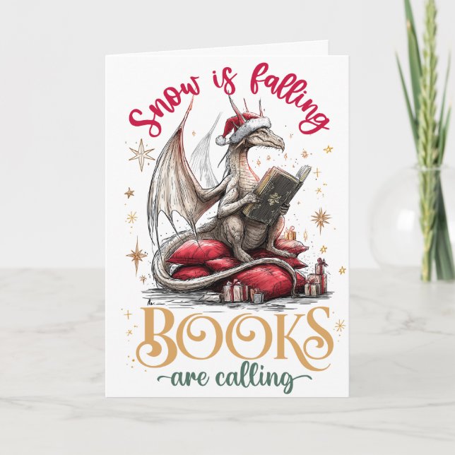 Cartão De Festividades A Neve Está Caindo, Os Livros Estão Chamando  (Frente)