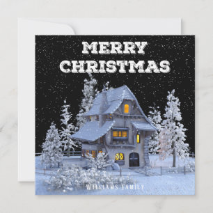 Cartão De Festividades A paisagem de inverno Snowy House Feliz Natal