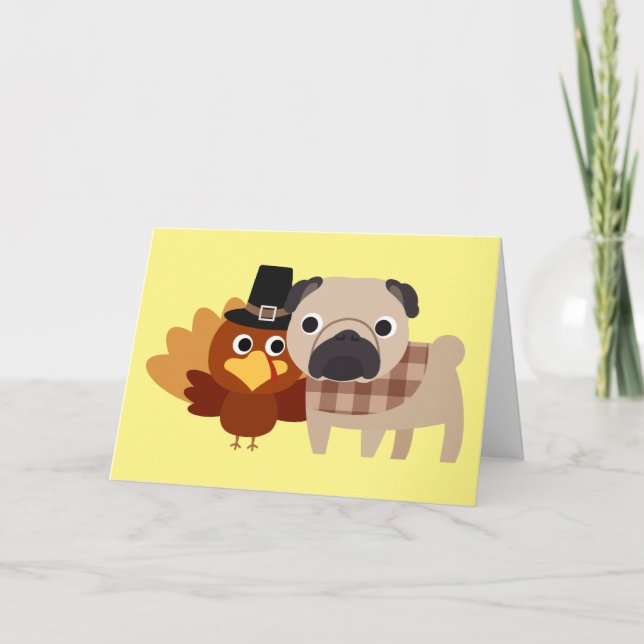 Cartão De Festividades A Pug Thanksgiving Greeting Card (Frente)
