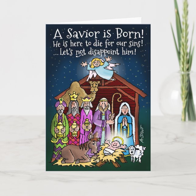 Cartão De Festividades A Saviour is Born! - Holiday Card (Frente)