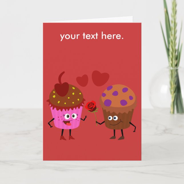 Cartão De Festividades a Stud Muffin giving a flower to a Cupcake (Frente)