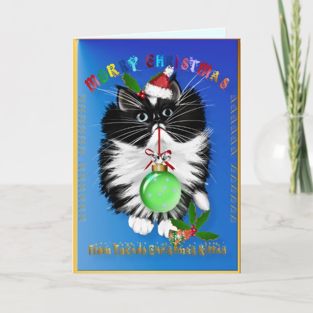 Cartão De Festividades A Tuxedo Kitten Christmas Card (Frente)