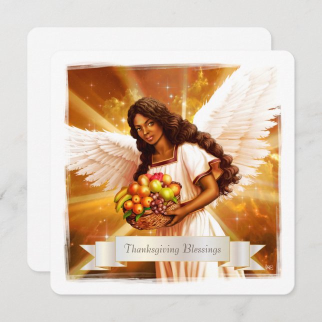 Cartão De Festividades Abençoações de Ação de Graças. Angel Painting (Frente/Verso)