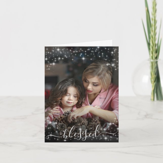 Cartão De Festividades Abençoado. Foto do quadro de cheio com faíscas fes (Frente)