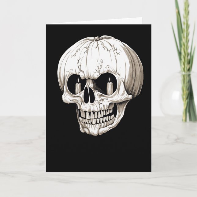 Cartão De Festividades Abóbora Cara de Cranium Halloween Gótico (Frente)
