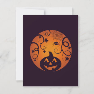 Cartão De Festividades Abóbora de Halloween Jack o lantern rosto e aranha
