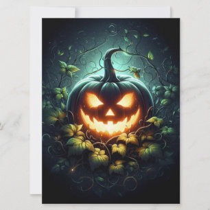 Cartão De Festividades Abóbora de Halloween radiante de natureza assustad