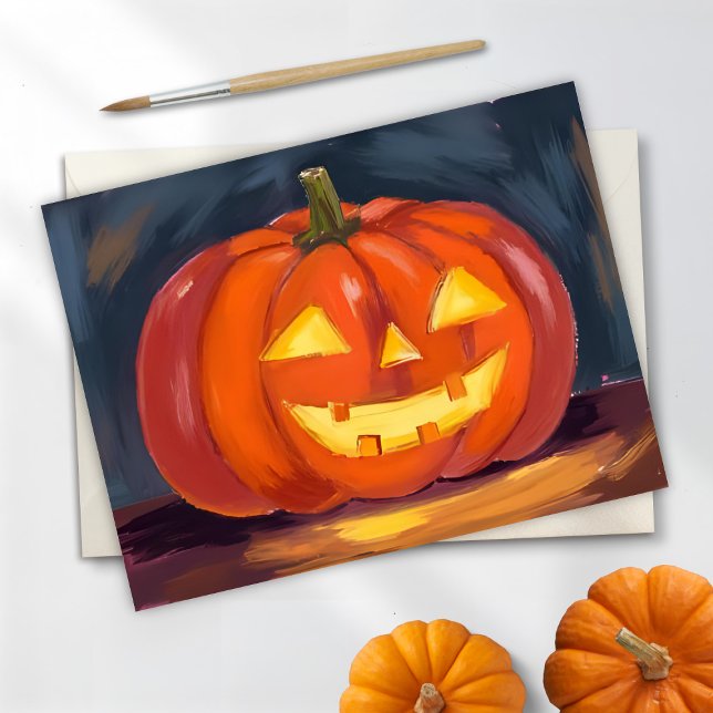 Cartão De Festividades Abóbora Jack-O-Lantern Halloween Aquarela (Criador carregado)
