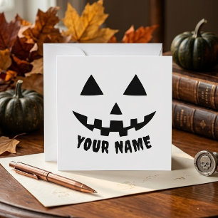 Cartão De Festividades Abóbora Personalizada Halloween Nome Preto e Branc