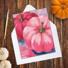 Cartão De Festividades Abóboras Rosa Bonitas Aquarela
