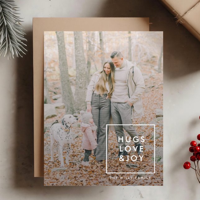 Cartão De Festividades Abraços, amor e alegria | Terracotta Burnt Orange  (Mark the most wonderful season with a stylish holiday card featuring your own photo)