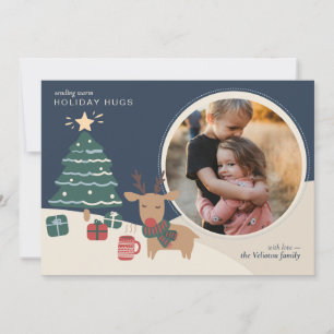Cartão De Festividades Abraços de Férias Foto da Família de Rena Natal