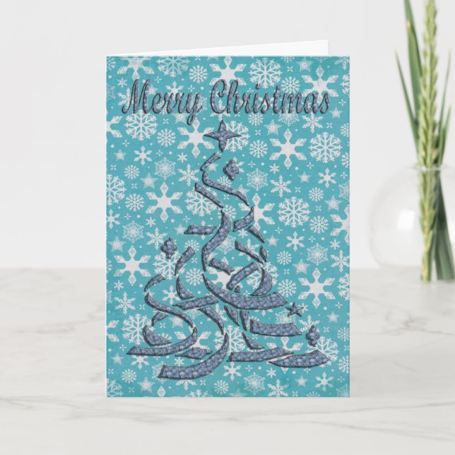 Cartão De Festividades Abstract Christmas Tree card with blue backing and (Frente)