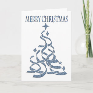 Cartão De Festividades Abstract Christmas Tree in blue with seasonal gree