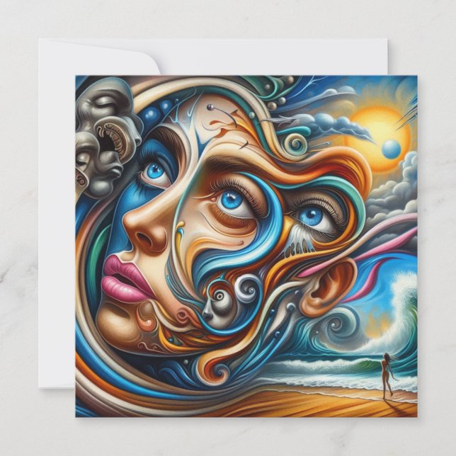 Cartão De Festividades Abstract Dreamscape Ocean Serenity & Cosmic Wonder (Frente)