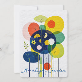 Cartão De Festividades Abstract Folk Art Garden Moon Stars Whimsical